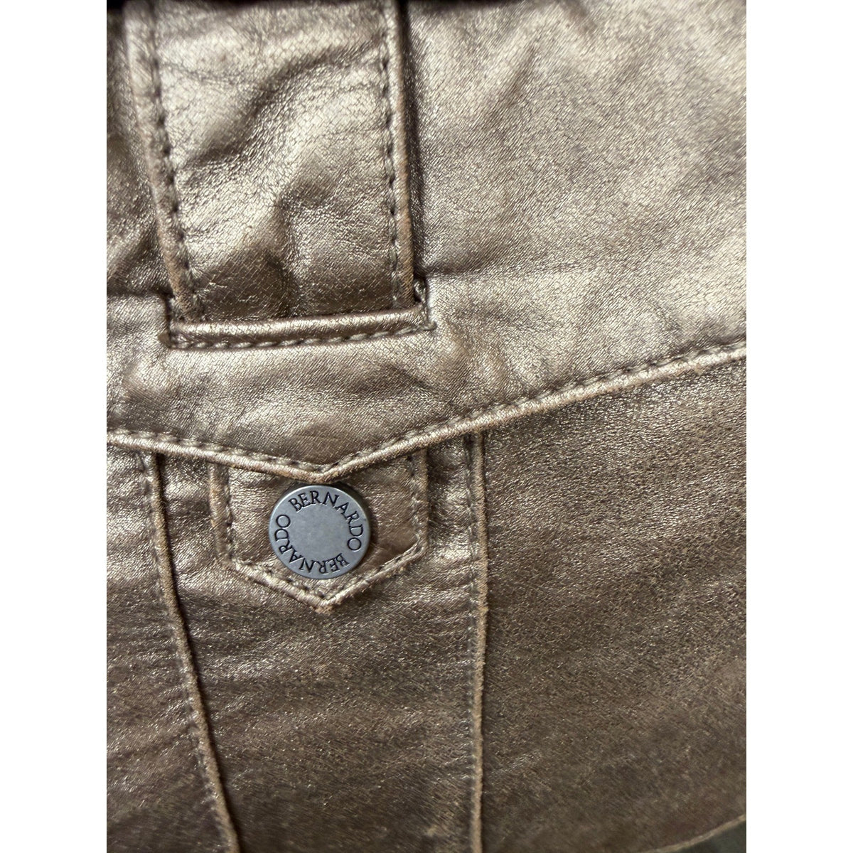 Bernardo Gold Metallic Genuine Leather Zip Blazer Jacket Womens 3X F0458