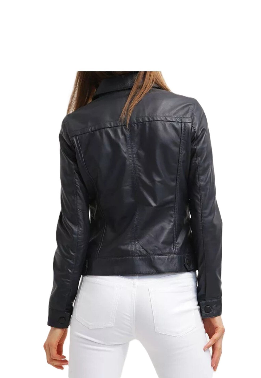 Women's Real Leather Black Trucker Jacket Soft Lambskin Jean Style Biker Jacket