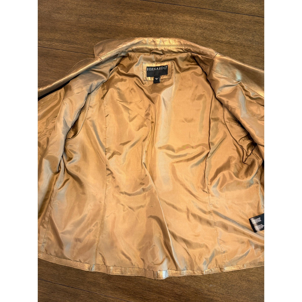 Bernardo Gold Metallic Genuine Leather Zip Blazer Jacket Womens 3X F0458