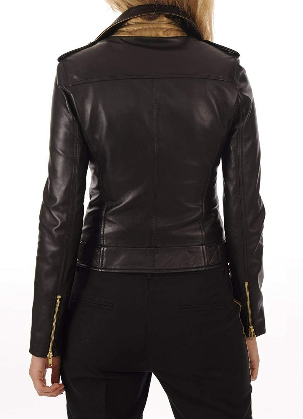 Women Retro Style Fashion Biker Jacket 100% Real Lambskin Leather Black Moto Coa