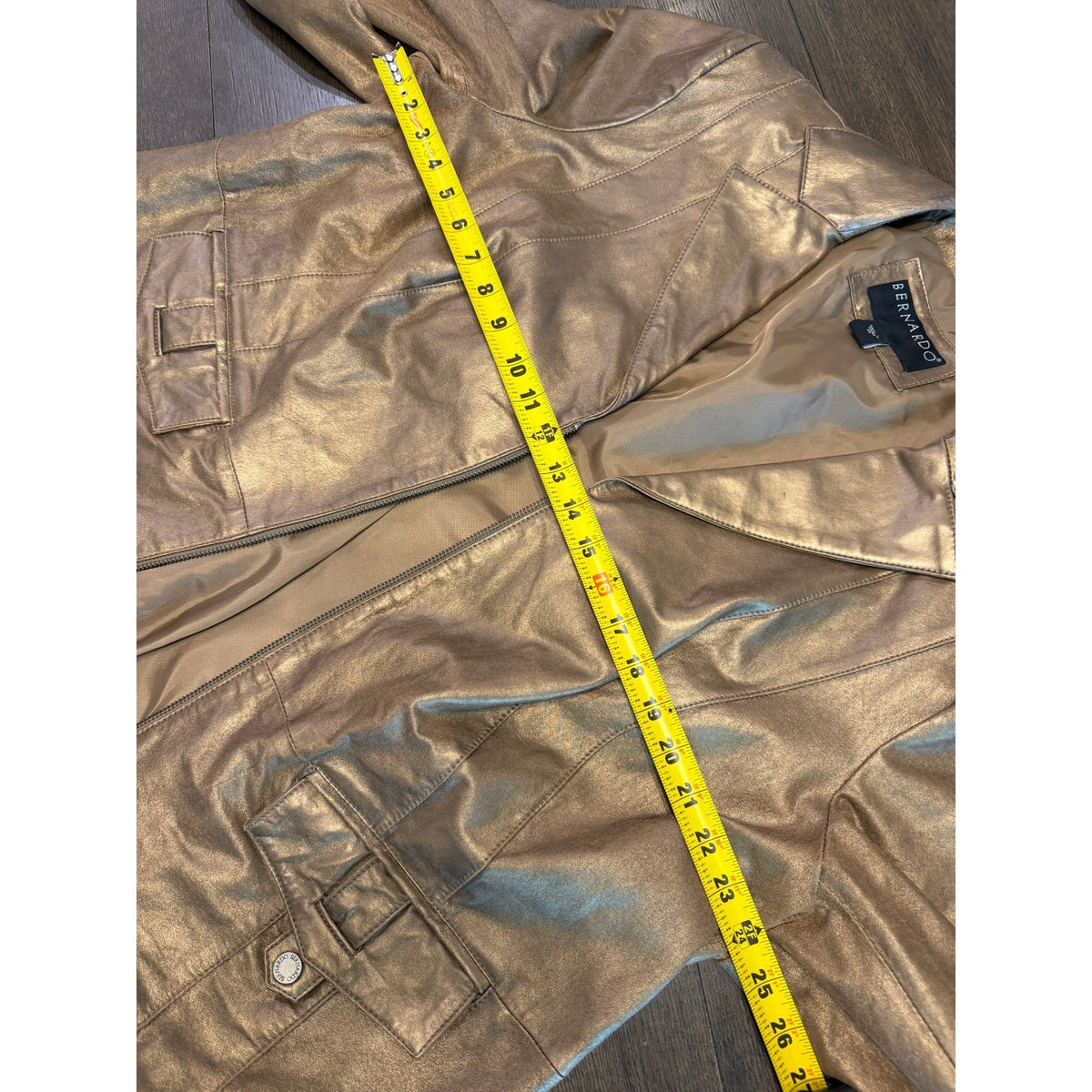 Bernardo Gold Metallic Genuine Leather Zip Blazer Jacket Womens 3X F0458