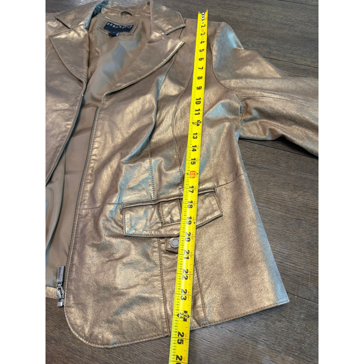 Bernardo Gold Metallic Genuine Leather Zip Blazer Jacket Womens 3X F0458