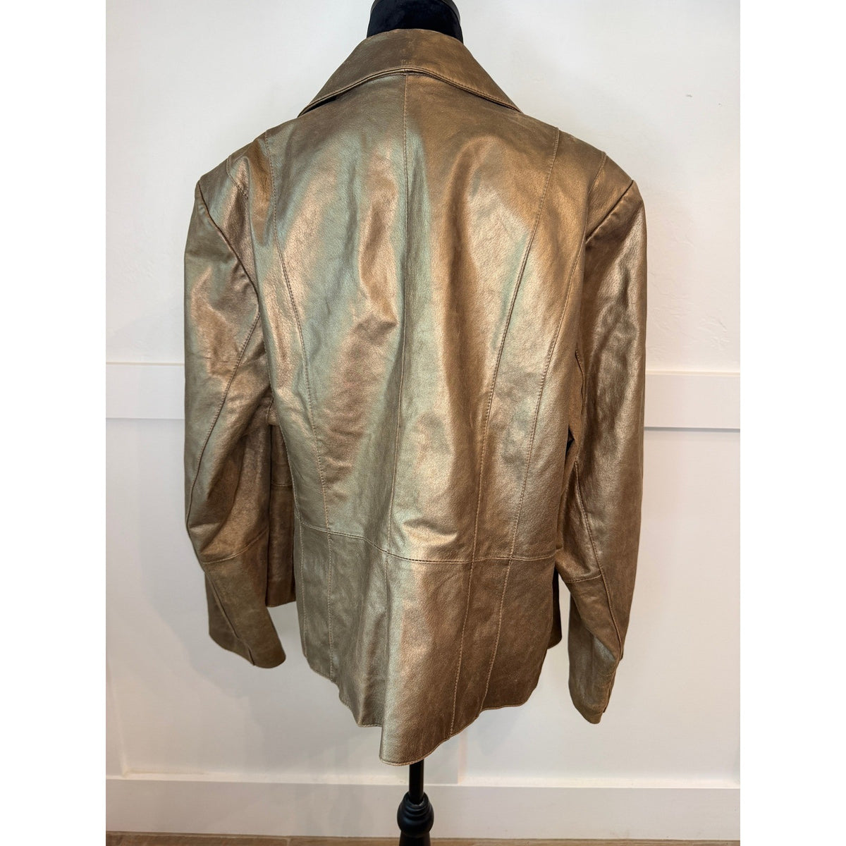 Bernardo Gold Metallic Genuine Leather Zip Blazer Jacket Womens 3X F0458