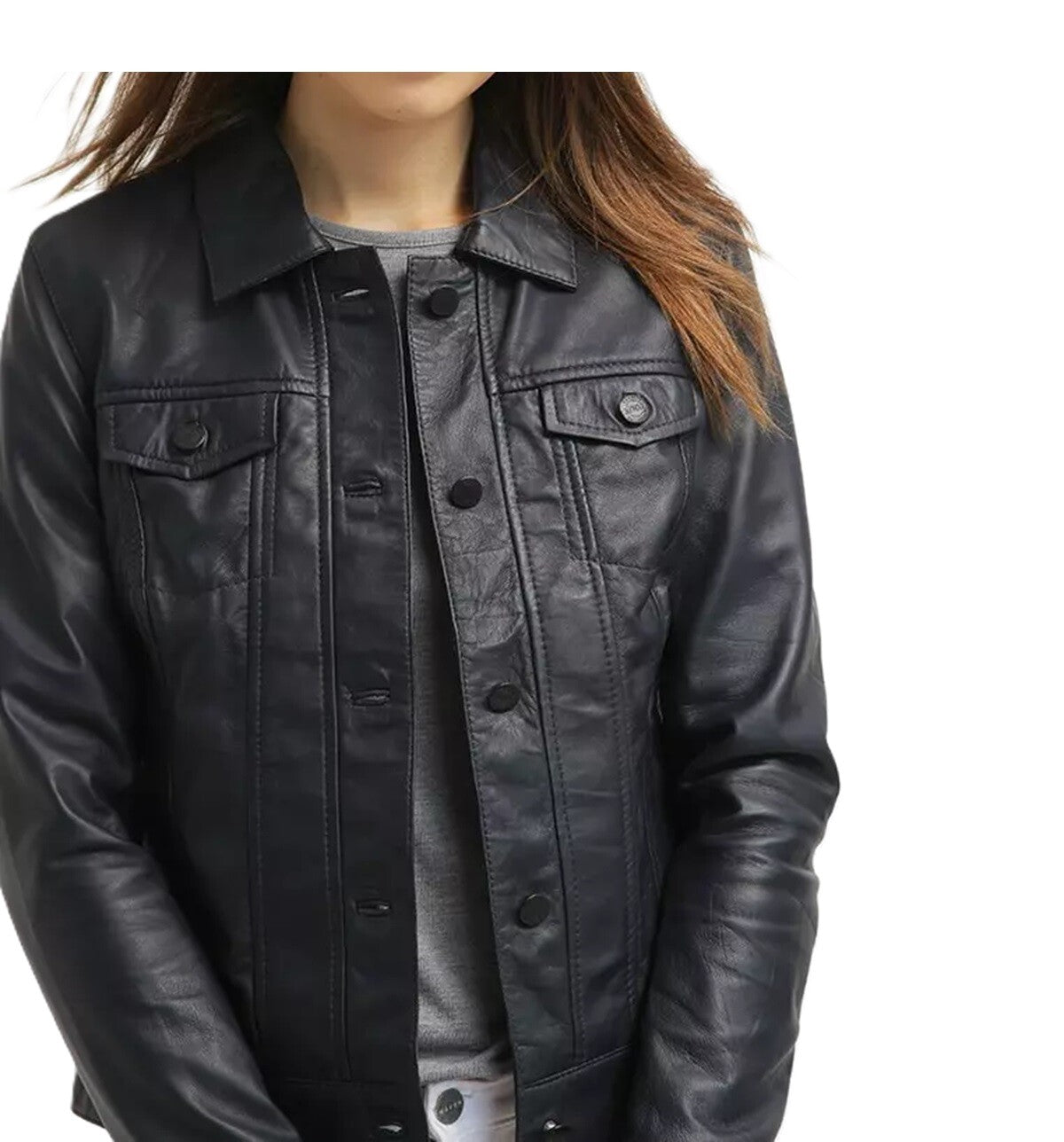 Women's Real Leather Black Trucker Jacket Soft Lambskin Jean Style Biker Jacket